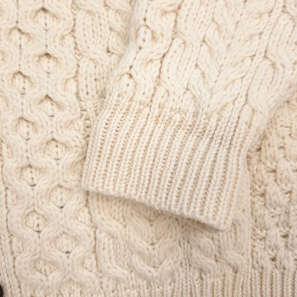 Vintage Celtic & Co Men's Irish Cream Cable Aran Merino Wool Cardigan Size Large - Picture 8 of 12